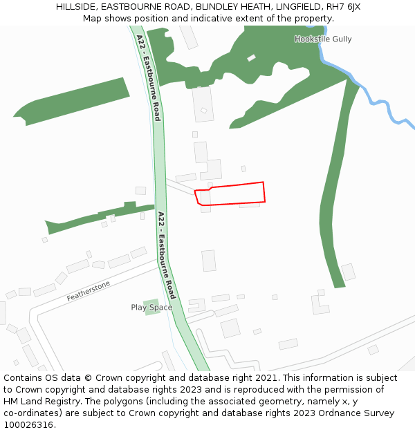 HILLSIDE, EASTBOURNE ROAD, BLINDLEY HEATH, LINGFIELD, RH7 6JX: Location map and indicative extent of plot