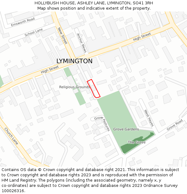 HOLLYBUSH HOUSE, ASHLEY LANE, LYMINGTON, SO41 3RH: Location map and indicative extent of plot