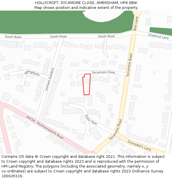 HOLLYCROFT, SYCAMORE CLOSE, AMERSHAM, HP6 6BW: Location map and indicative extent of plot