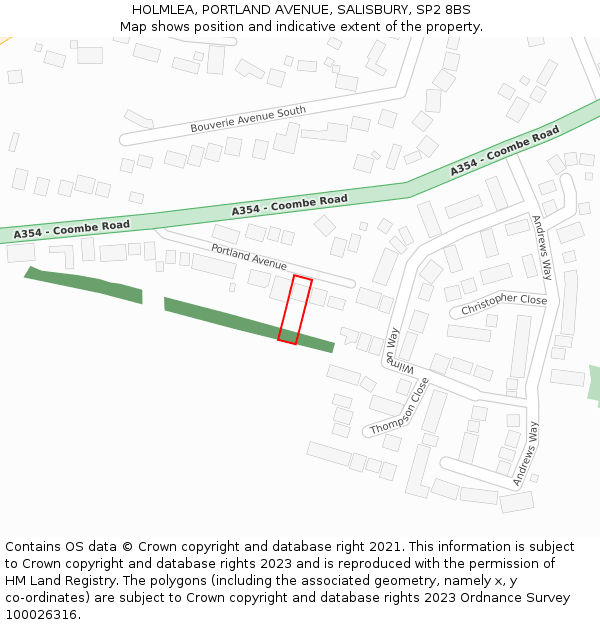 HOLMLEA, PORTLAND AVENUE, SALISBURY, SP2 8BS: Location map and indicative extent of plot