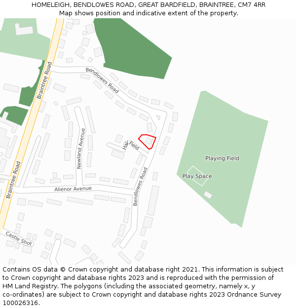 HOMELEIGH, BENDLOWES ROAD, GREAT BARDFIELD, BRAINTREE, CM7 4RR: Location map and indicative extent of plot