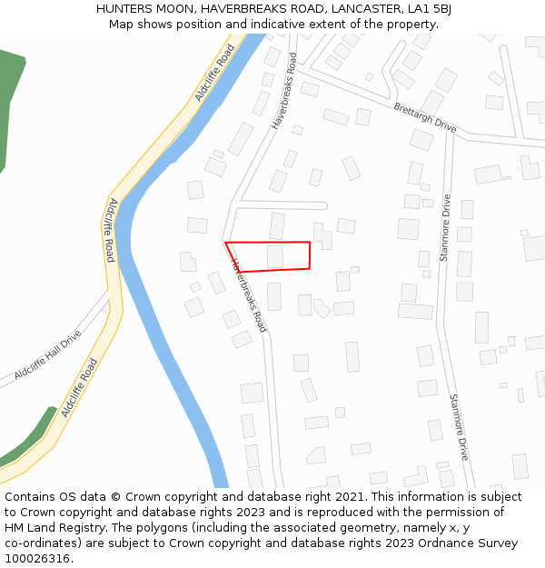 HUNTERS MOON, HAVERBREAKS ROAD, LANCASTER, LA1 5BJ: Location map and indicative extent of plot