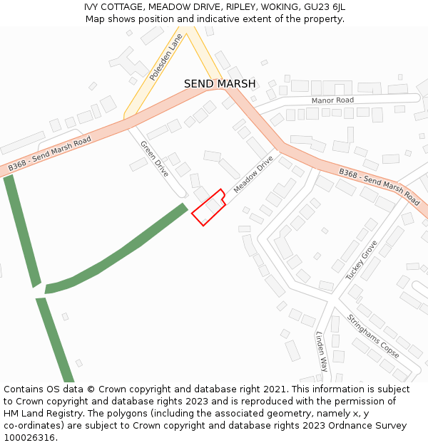 IVY COTTAGE, MEADOW DRIVE, RIPLEY, WOKING, GU23 6JL: Location map and indicative extent of plot