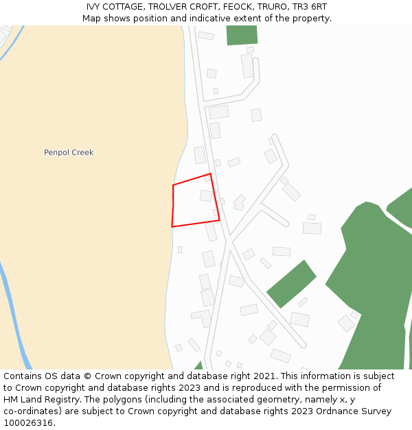 IVY COTTAGE, TROLVER CROFT, FEOCK, TRURO, TR3 6RT: Location map and indicative extent of plot