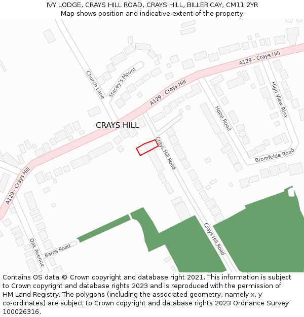 IVY LODGE, CRAYS HILL ROAD, CRAYS HILL, BILLERICAY, CM11 2YR: Location map and indicative extent of plot