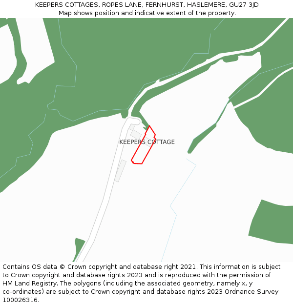 KEEPERS COTTAGES, ROPES LANE, FERNHURST, HASLEMERE, GU27 3JD: Location map and indicative extent of plot