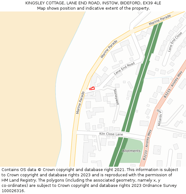 KINGSLEY COTTAGE, LANE END ROAD, INSTOW, BIDEFORD, EX39 4LE: Location map and indicative extent of plot