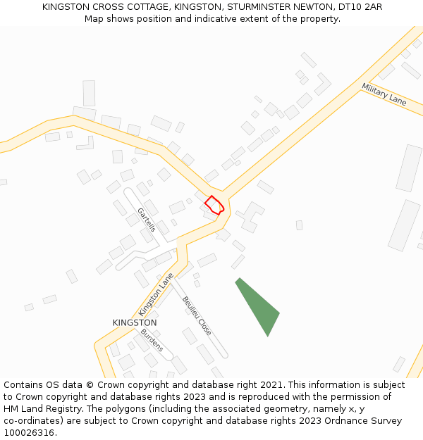 KINGSTON CROSS COTTAGE, KINGSTON, STURMINSTER NEWTON, DT10 2AR: Location map and indicative extent of plot