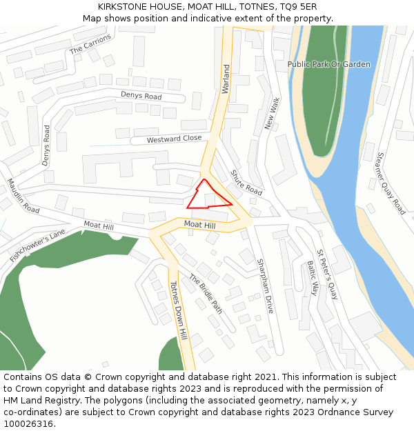 KIRKSTONE HOUSE, MOAT HILL, TOTNES, TQ9 5ER: Location map and indicative extent of plot