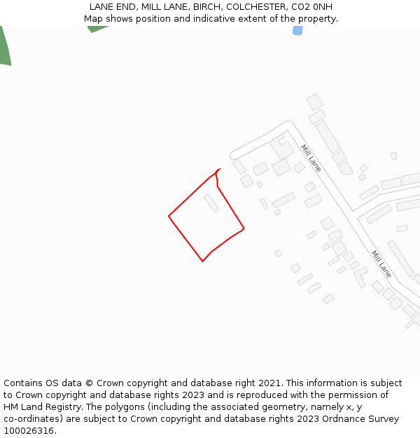 LANE END, MILL LANE, BIRCH, COLCHESTER, CO2 0NH: Location map and indicative extent of plot