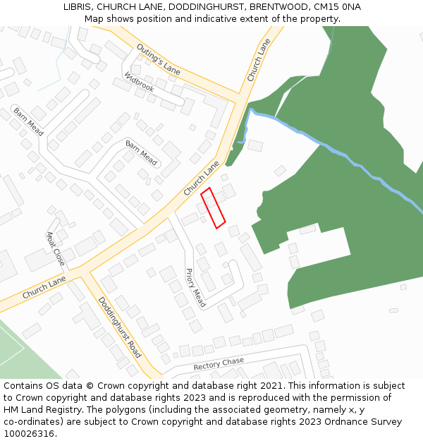 LIBRIS, CHURCH LANE, DODDINGHURST, BRENTWOOD, CM15 0NA: Location map and indicative extent of plot