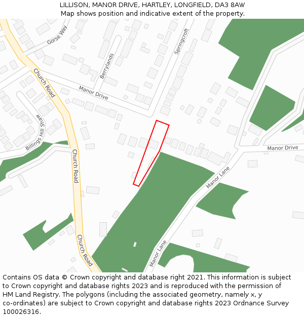 LILLISON, MANOR DRIVE, HARTLEY, LONGFIELD, DA3 8AW: Location map and indicative extent of plot