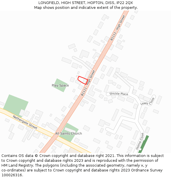 LONGFIELD, HIGH STREET, HOPTON, DISS, IP22 2QX: Location map and indicative extent of plot