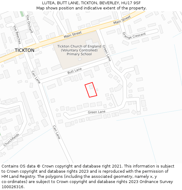 LUTEA, BUTT LANE, TICKTON, BEVERLEY, HU17 9SF: Location map and indicative extent of plot