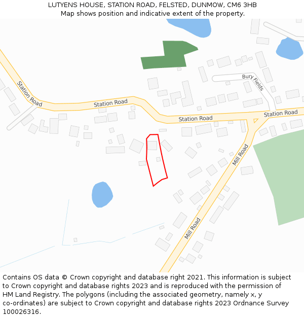 LUTYENS HOUSE, STATION ROAD, FELSTED, DUNMOW, CM6 3HB: Location map and indicative extent of plot