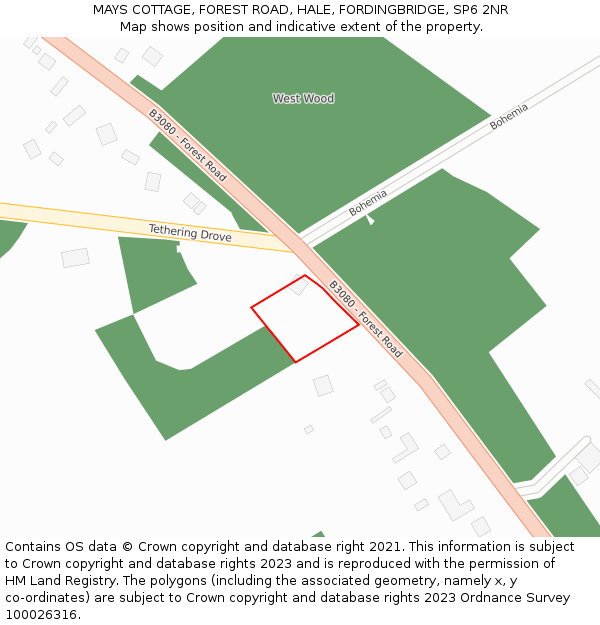 MAYS COTTAGE, FOREST ROAD, HALE, FORDINGBRIDGE, SP6 2NR: Location map and indicative extent of plot