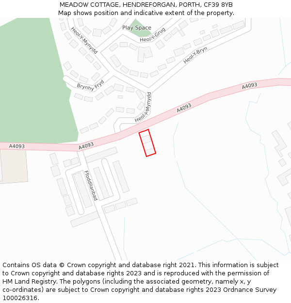 MEADOW COTTAGE, HENDREFORGAN, PORTH, CF39 8YB: Location map and indicative extent of plot