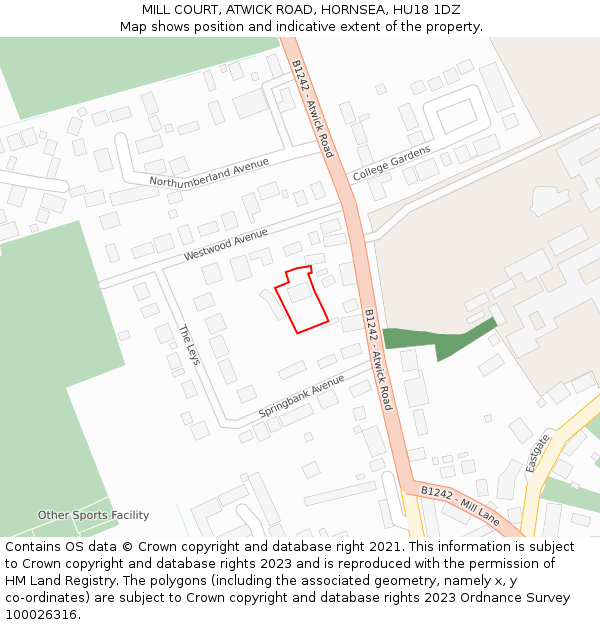 MILL COURT, ATWICK ROAD, HORNSEA, HU18 1DZ: Location map and indicative extent of plot