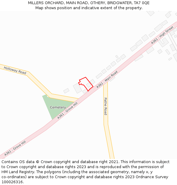 MILLERS ORCHARD, MAIN ROAD, OTHERY, BRIDGWATER, TA7 0QE: Location map and indicative extent of plot