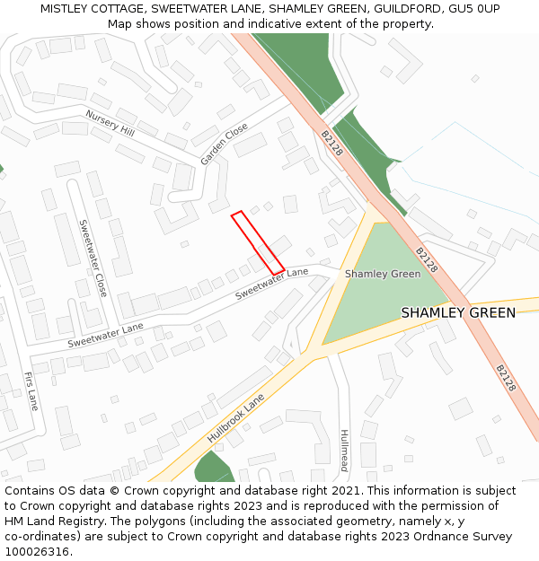 MISTLEY COTTAGE, SWEETWATER LANE, SHAMLEY GREEN, GUILDFORD, GU5 0UP: Location map and indicative extent of plot