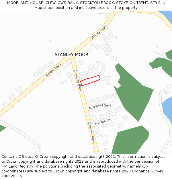 MOORLAND HOUSE, CLEWLOWS BANK, STOCKTON BROOK, STOKE-ON-TRENT, ST9 9LN: Location map and indicative extent of plot