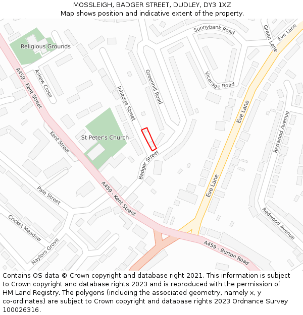 MOSSLEIGH, BADGER STREET, DUDLEY, DY3 1XZ: Location map and indicative extent of plot