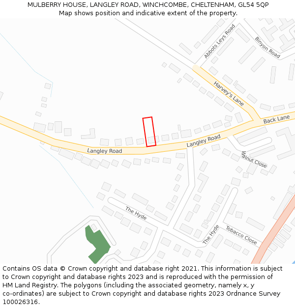 MULBERRY HOUSE, LANGLEY ROAD, WINCHCOMBE, CHELTENHAM, GL54 5QP: Location map and indicative extent of plot