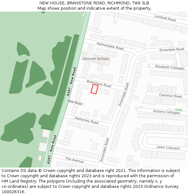 NEW HOUSE, BRANSTONE ROAD, RICHMOND, TW9 3LB: Location map and indicative extent of plot