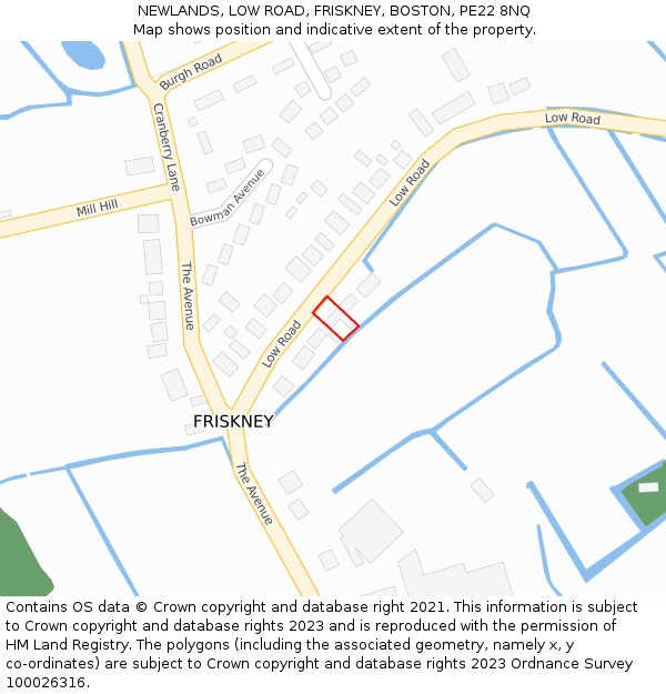 NEWLANDS, LOW ROAD, FRISKNEY, BOSTON, PE22 8NQ: Location map and indicative extent of plot