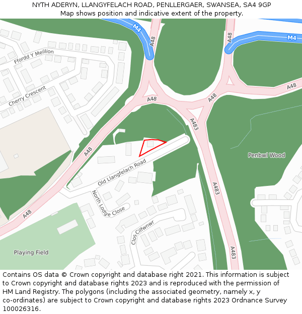 NYTH ADERYN, LLANGYFELACH ROAD, PENLLERGAER, SWANSEA, SA4 9GP: Location map and indicative extent of plot