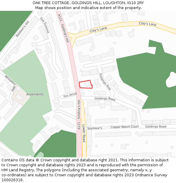 OAK TREE COTTAGE, GOLDINGS HILL, LOUGHTON, IG10 2RY: Location map and indicative extent of plot