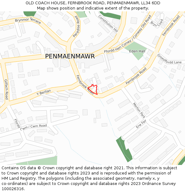 OLD COACH HOUSE, FERNBROOK ROAD, PENMAENMAWR, LL34 6DD: Location map and indicative extent of plot