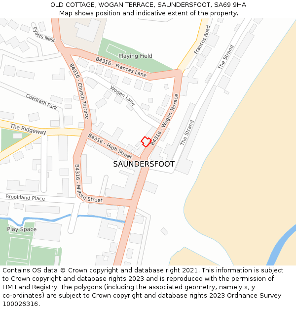 OLD COTTAGE, WOGAN TERRACE, SAUNDERSFOOT, SA69 9HA: Location map and indicative extent of plot