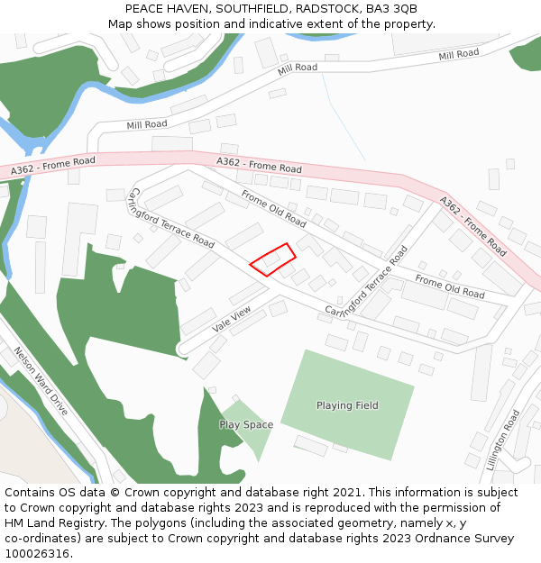 PEACE HAVEN, SOUTHFIELD, RADSTOCK, BA3 3QB: Location map and indicative extent of plot