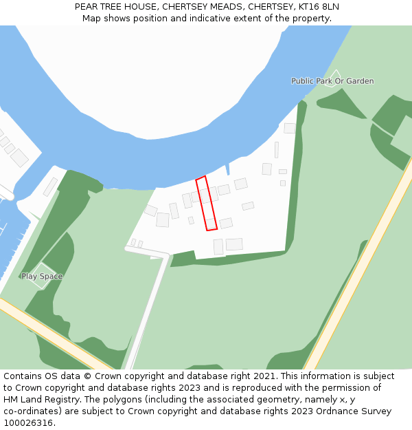 PEAR TREE HOUSE, CHERTSEY MEADS, CHERTSEY, KT16 8LN: Location map and indicative extent of plot