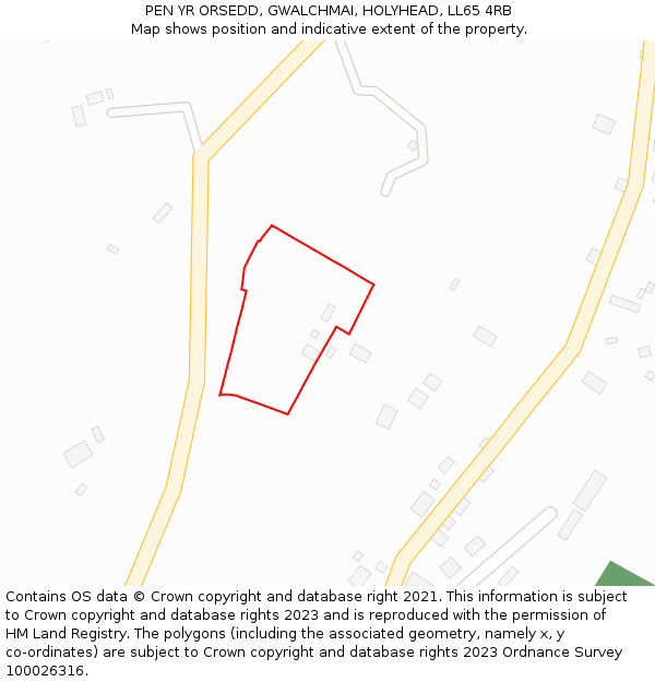 PEN YR ORSEDD, GWALCHMAI, HOLYHEAD, LL65 4RB: Location map and indicative extent of plot