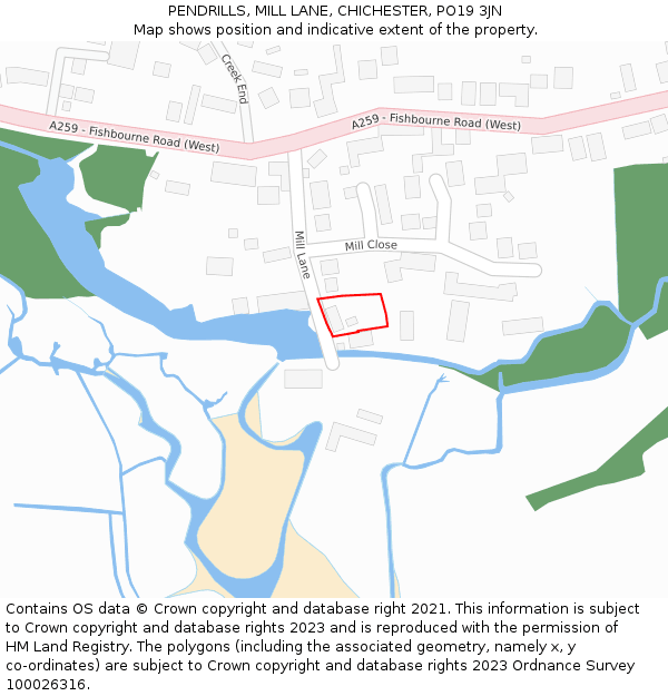 PENDRILLS, MILL LANE, CHICHESTER, PO19 3JN: Location map and indicative extent of plot