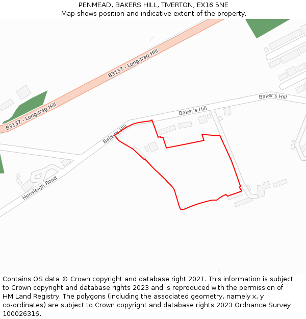 PENMEAD, BAKERS HILL, TIVERTON, EX16 5NE: Location map and indicative extent of plot