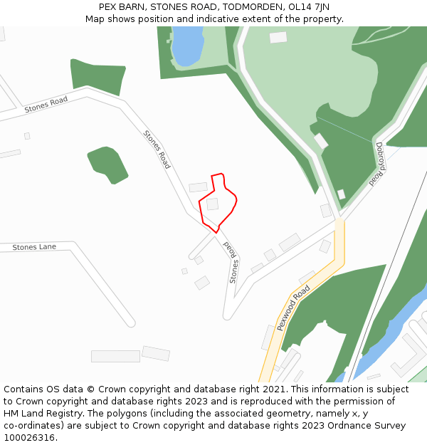 PEX BARN, STONES ROAD, TODMORDEN, OL14 7JN: Location map and indicative extent of plot