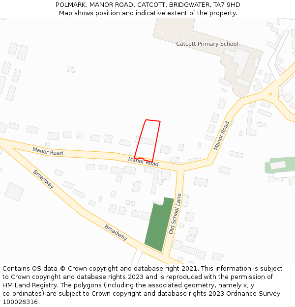 POLMARK, MANOR ROAD, CATCOTT, BRIDGWATER, TA7 9HD: Location map and indicative extent of plot