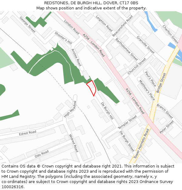 REDSTONES, DE BURGH HILL, DOVER, CT17 0BS: Location map and indicative extent of plot