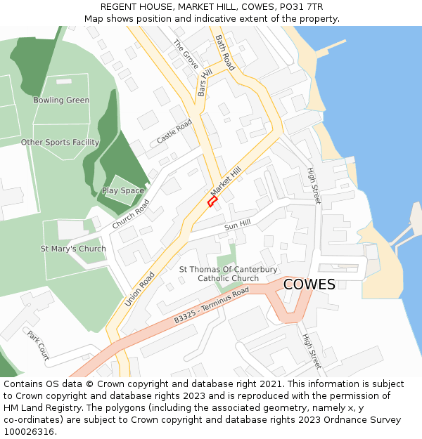 REGENT HOUSE, MARKET HILL, COWES, PO31 7TR: Location map and indicative extent of plot