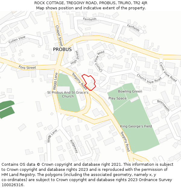 ROCK COTTAGE, TREGONY ROAD, PROBUS, TRURO, TR2 4JR: Location map and indicative extent of plot