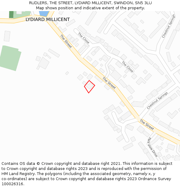 RUDLERS, THE STREET, LYDIARD MILLICENT, SWINDON, SN5 3LU: Location map and indicative extent of plot