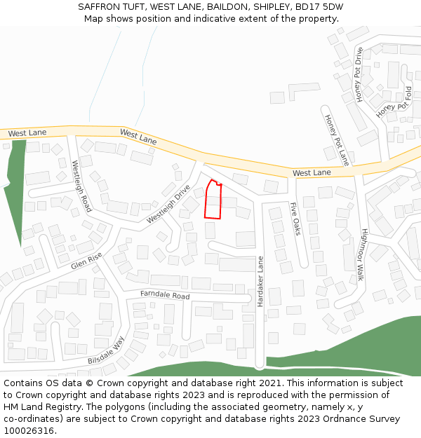 SAFFRON TUFT, WEST LANE, BAILDON, SHIPLEY, BD17 5DW: Location map and indicative extent of plot