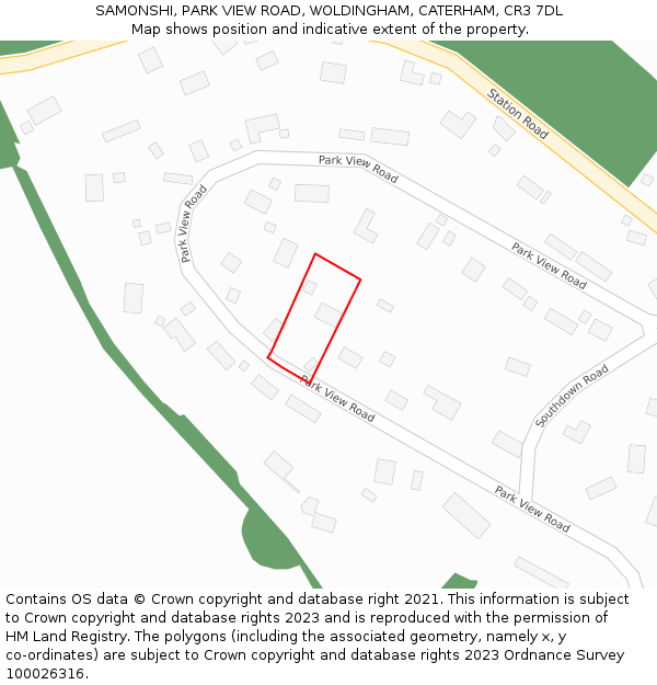 SAMONSHI, PARK VIEW ROAD, WOLDINGHAM, CATERHAM, CR3 7DL: Location map and indicative extent of plot