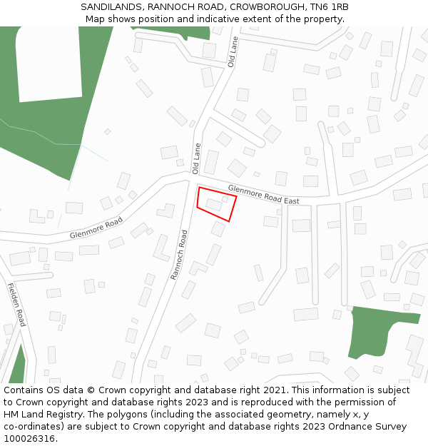 SANDILANDS, RANNOCH ROAD, CROWBOROUGH, TN6 1RB: Location map and indicative extent of plot