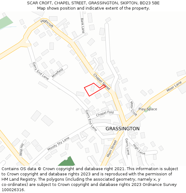 SCAR CROFT, CHAPEL STREET, GRASSINGTON, SKIPTON, BD23 5BE: Location map and indicative extent of plot