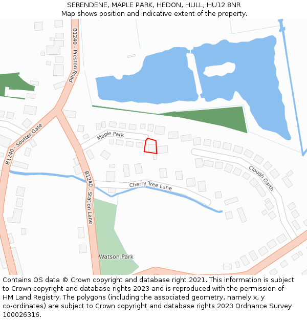 SERENDENE, MAPLE PARK, HEDON, HULL, HU12 8NR: Location map and indicative extent of plot