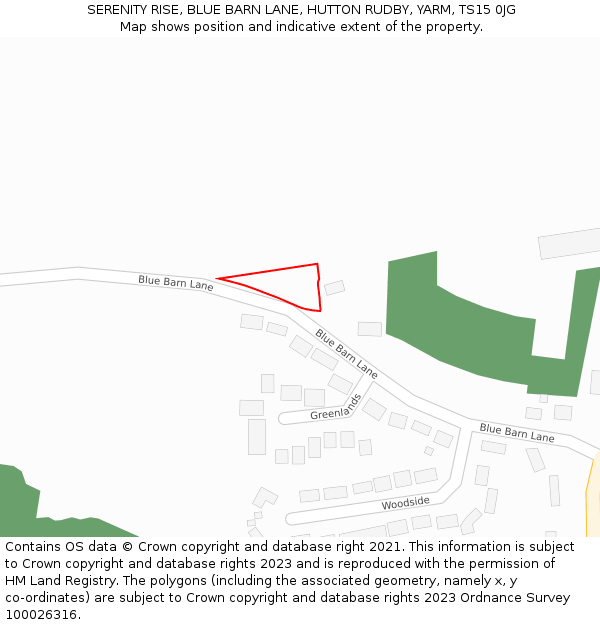 SERENITY RISE, BLUE BARN LANE, HUTTON RUDBY, YARM, TS15 0JG: Location map and indicative extent of plot